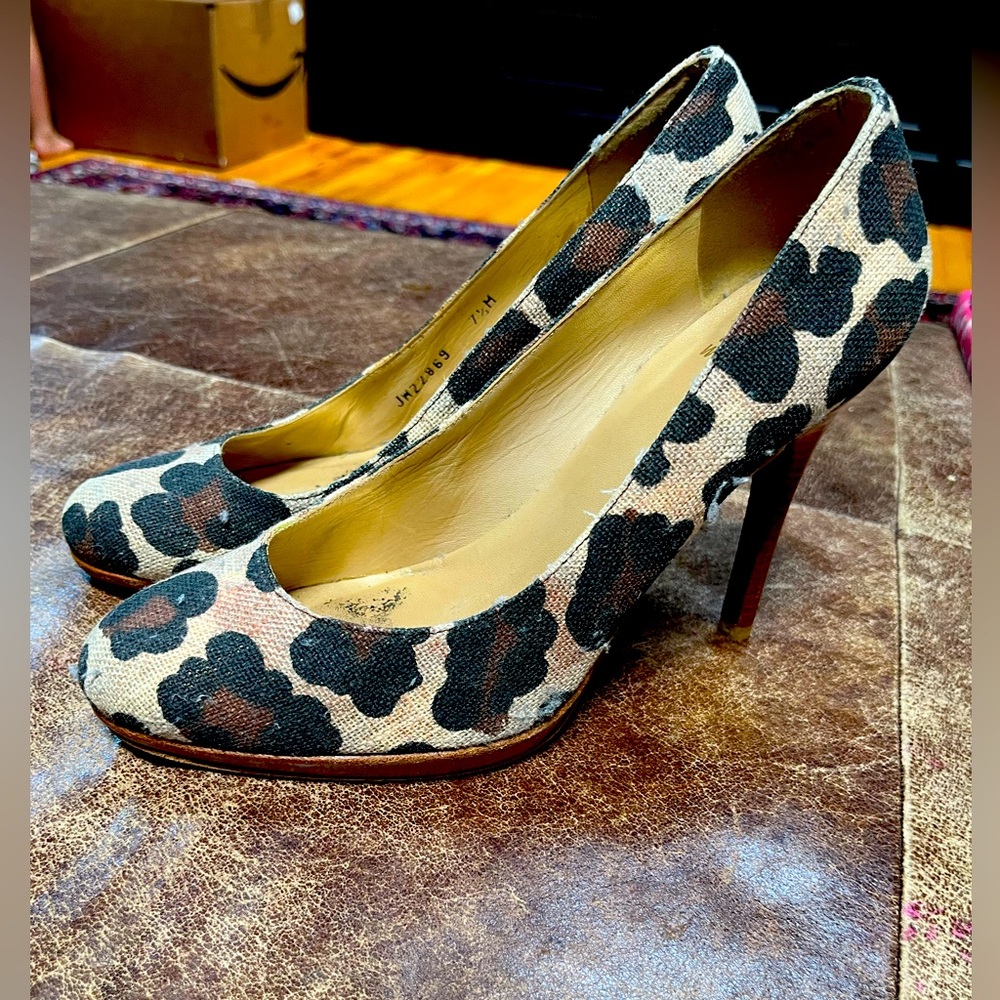 Stuart Weitzman large leopard canvas heels